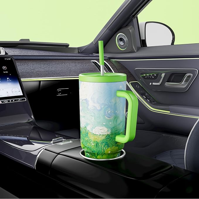 Meoky 40 oz Tumbler with Handle and Straw: Stainless Steel Insulated Tumbler with Lid and Straw - 100% Leak Proof Tumbler for Car Cup Holders - Travelers Commuters Workers, Spring Field