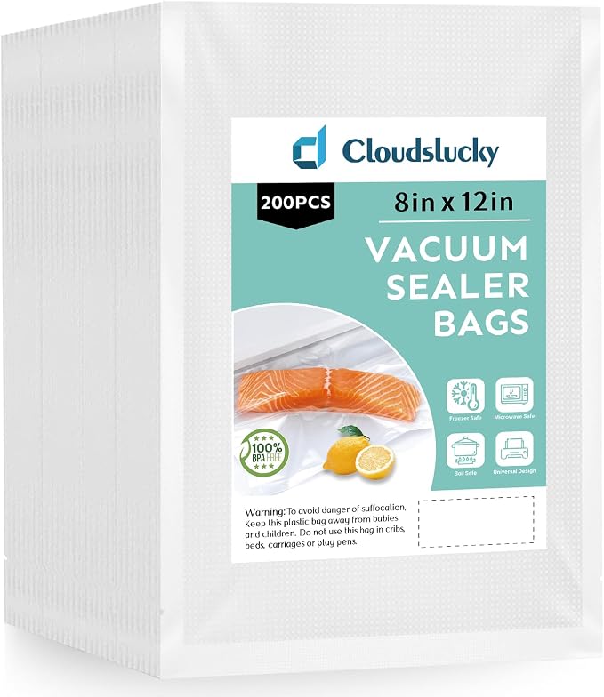 Vacuum Sealer Bags for Food Quart 8"x12" 200 Pcs Seal a Meal Bag, Food Saver Bags Sous Vide Bags Pre-cut Thick BPA-Free Textured Heavy Duty Vacuum Seal, Meat Cheese Dry Goods