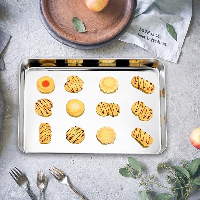 Stainless Steel Baking Sheet Set of 4, Cookie Sheet Pan for Baking Roasting | Cookie Pan Baking Pans Oven Tray, 9/10/12/16 inch, Non Toxic Healthy, Mirror Polishing, Easy Clean Dishwasher Safe