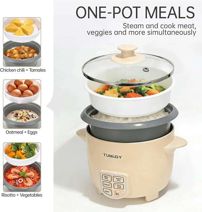 3 Cups Rice Cooker Small, Electric Rice Maker Cooker with Steamer Tray, Nonstick Inner Pot, 6-Cups Cooked/3-Cups Uncooked, Automatic Keep Warm, Yellow