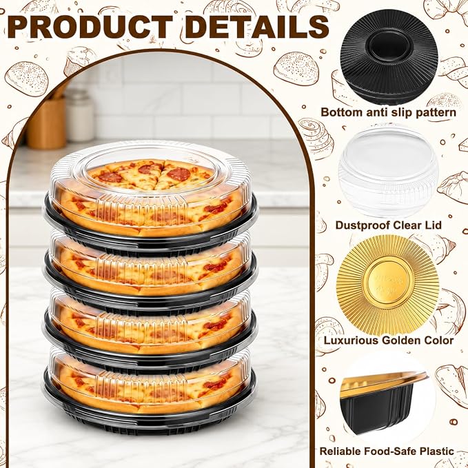 24 Pcs 12.5" Disposable Pie Containers with Clear Lids, 2.4" H | Plastic Round Pie Pans, Flan Cake Container Dessert Pizza Fruit Salad Carrier Box for Party Picnic Food Carry