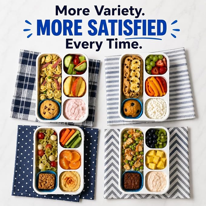 kinsho Bento Box for Kids Lunch-Boxes for Adults | Portion Snack Containers for Boys Toddlers Pre-School Daycare Work Lunches BPA Free | 4 Compartments, Gray Blue, 2 pack