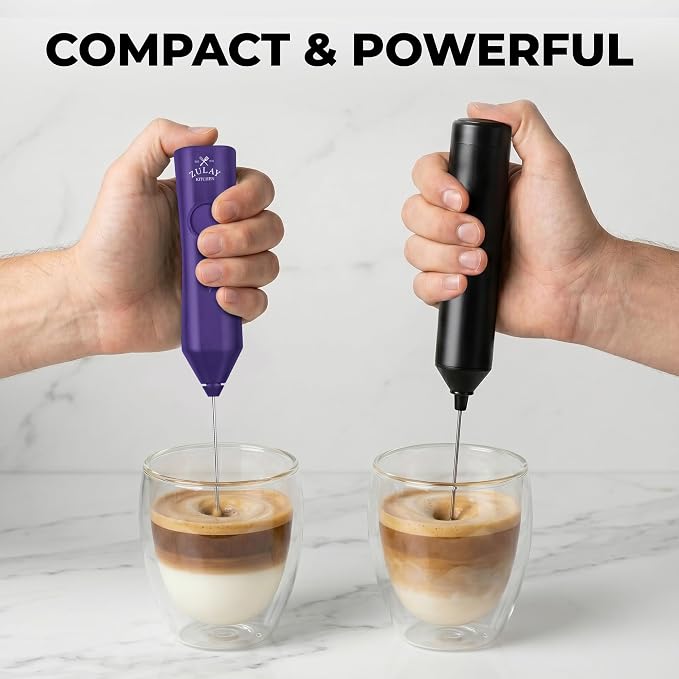 Zulay Kitchen Rechargeable Milk Frother Handheld - Frother Wand, Drink Mixer, Electric Whisk Frother, for Cappuccinos, Matcha & Protein Powder - Dynamic Triple Whisk, 3 Speed 500mAh Purple