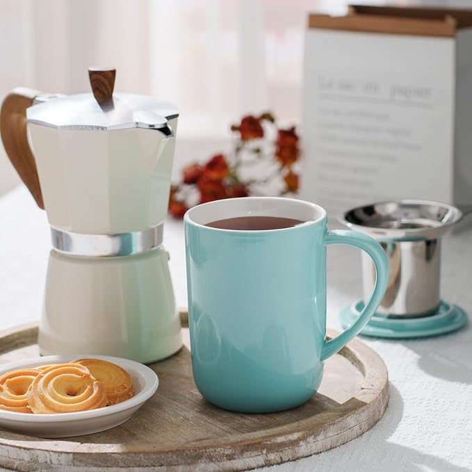 CEEFU 16oz Porcelain Tea Mug with Infuser, Lid and Coaster | Teaware with Filter, Loose Leaf Tea Cup Steeper Maker, Tea/Coffee/Milk/Women/Office/Home/Gift, Turquoise