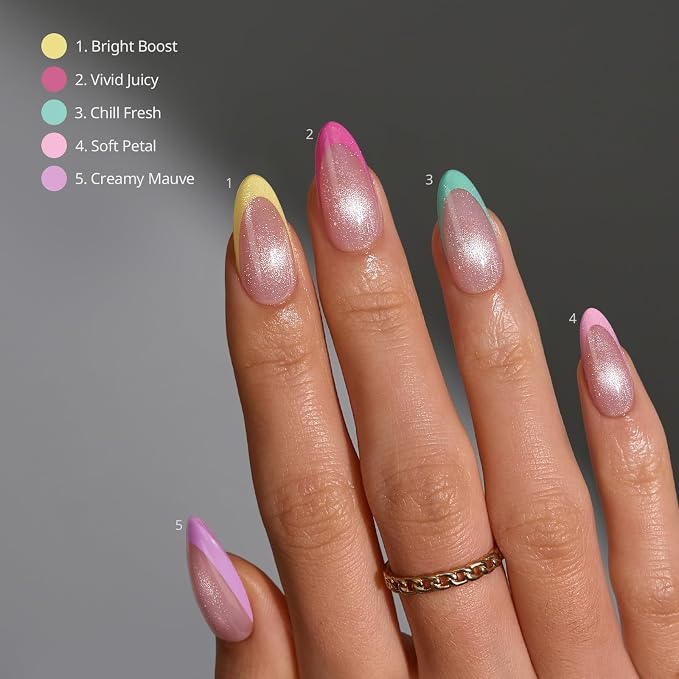 BTArtboxnails XCOATTIPS Pastel French Tip Press On Nails, M Almond, Cat Eye | Lamp-Curable 4-Week Wear, Salon Quality Value at Home, Natural Nail Look, Easy-to-Apply for Beginners, 160ct Nail Tips Only