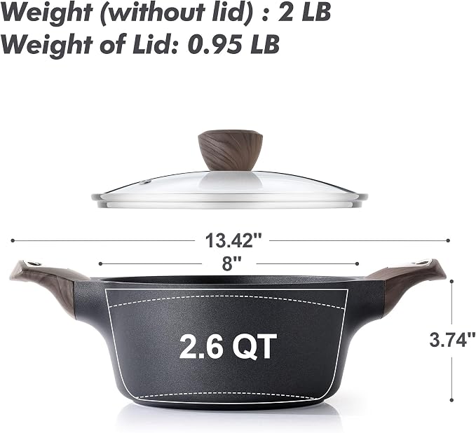 SENSARTE Nonstick Stock Pot with Lid, 2.6/4.5/6.6/8.5/11 QT Soup Pot Casserole Pot, Healthy Pasta Pot, Large Deep Cooking Pot, Big Sauce Pot Stew Pot, Induction Compatible, PFOA PFOS APEO Free, Black