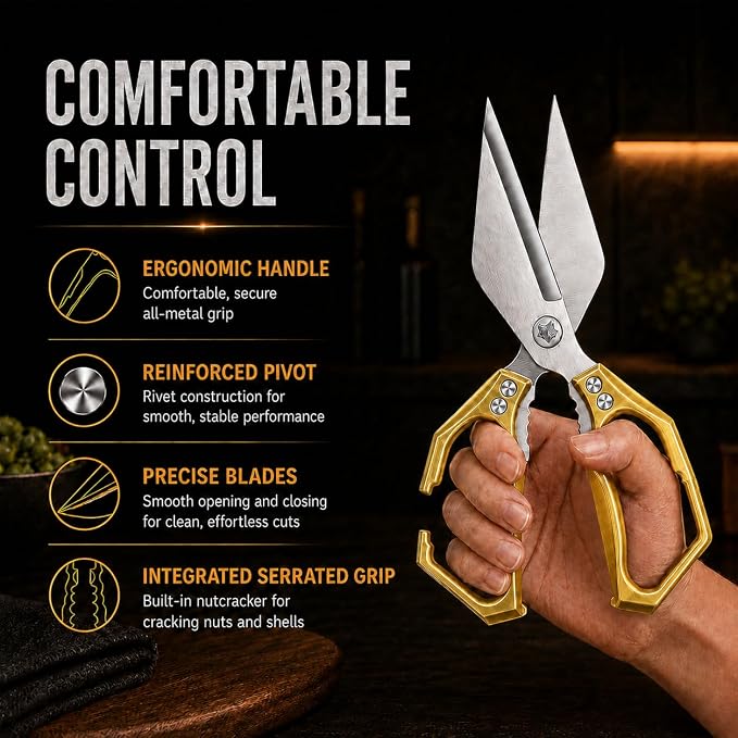 Multifunctional Heavy-Duty Kitchen Shears,Kitchen Shears for Cutting Chicken,Kitchen Scissors for Food, Japanese High-Carbon Steel Culinary Shears,for Chicken,Bone Cutting,Christmas Gifts (Gold)