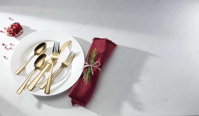 Oneida Aptitude Gold 20-Piece 18/0 Silverware Set for 4, Flatware | mirror finish, dishwasher safe | includes knives, forks, and spoons | cutlery set for kitchen and dining