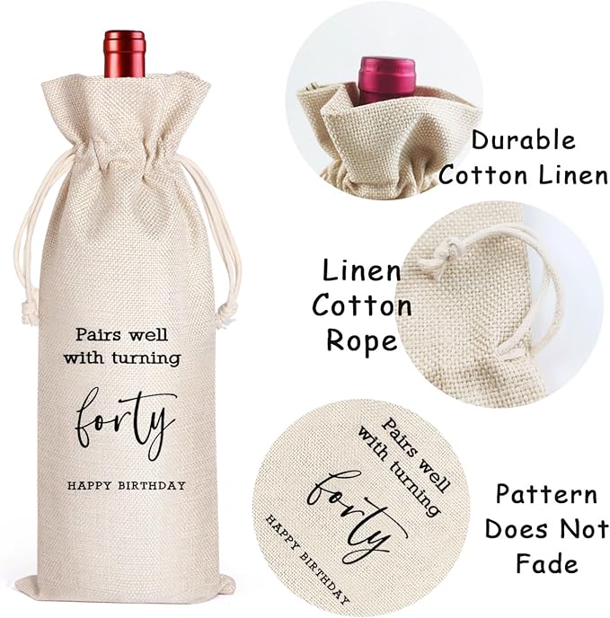 Funny 40th Birthday Gifts for Women Men- 40th Birthday Wine Glass & Wine Bag Gift Ideas for Wife, Husband, Mom, Dad, Sister, Aunt, Coworkers,40Year Party Supplies Decor for Him Her (Clear-40)