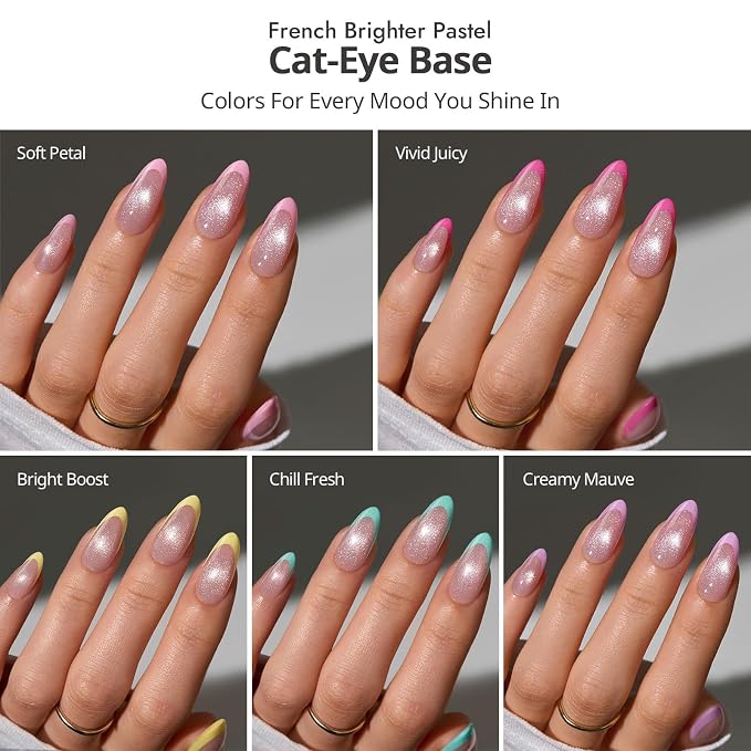 BTArtboxnails XCOATTIPS Pastel French Tip Press On Nails, M Almond, Cat Eye | Lamp-Curable 4-Week Wear, Salon Quality Value at Home, Natural Nail Look, Easy-to-Apply for Beginners, 160ct Nail Tips Only