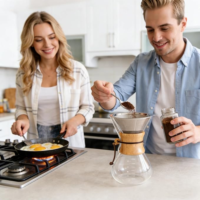 subjectthree Camping Pour Over Coffee Maker Kit 6 Cup (20 Ounce) | Drip coffee carafe with 304 Stainless Filter, Borosilicate glass, Easy clean & use for home kitchen, office, cafe, camping