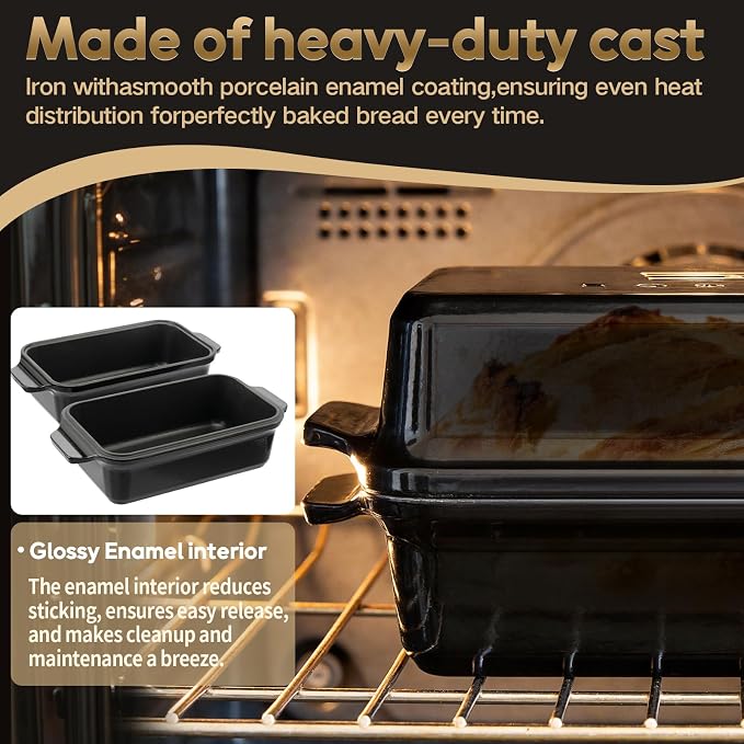 Enameled Cast Iron Dutch Oven for Bread Baking, 9×5 Dutch Oven Pot with Lid for Homemade Bread, 2 in 1 Sourdough Bread Pan with Lid, Roasting & Braising, Oven & Induction Safe (4.2 QT,Black)