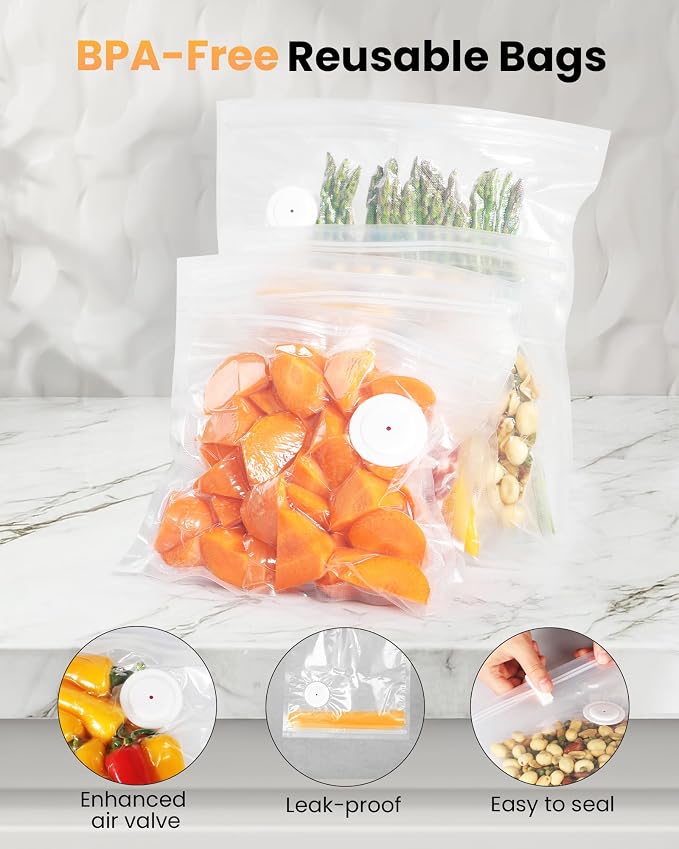 FEPPO Vacuum Sealer for Food with Visible Water Tank, Handheld Saver Compact Vacuum Sealer Machine with 30 Reusable Bags for 6X Preservation & Fresh, Black