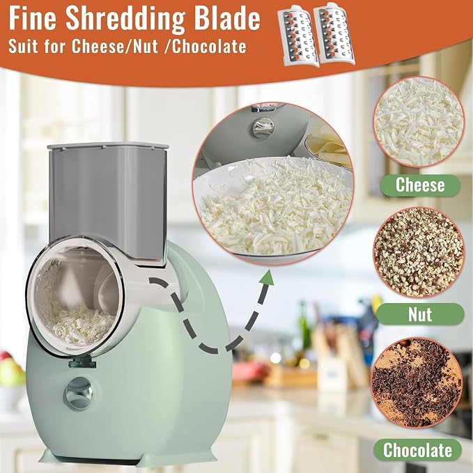 Electric Cheese Grater for Block Cheese,Home Kitchen Electric Grater | 3 Interchangeable Blades,One-Touch Control,Safety Push Bar,Salad Shooter Electric Slicer & Shredder for Veggies Fruits Nuts