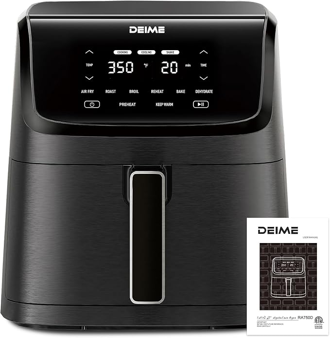 DEIME Air Fryer 7.2 QT 1700W Oilless Oven Healthy Cooker Air Fryers Large Capacity with 8 Presets, LCD Touch Screen, Customerizable Cooking, Non-Stick Basket (Black)