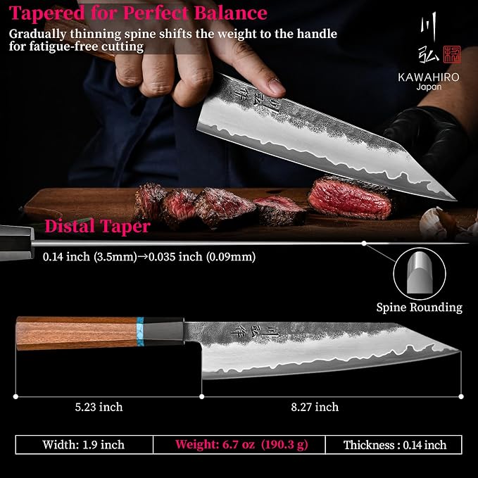 210mm Japanese Kiritsuke Chef Knife with Tri-Ply VG-10 Stainless Steel Blade, Ergonomic Handle Grip and Premium Wood Box, Cooking Gifts for Men Women