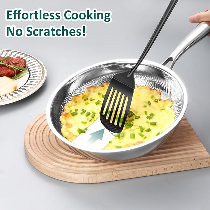 Stainless Steel Kitchen Utensils Set,11pcs Cooking Utensils Set with Holder | Black Metal Kitchen Tool Set for Cooking with Turners, Potato Masher, Spatula, Spoons, Pasta, Tongs