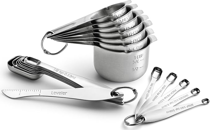 Spring Chef Stainless Steel Measuring Cups and Spoons Set of 20 w/Leveler | Nesting Metal Measuring Cups for Kitchen & Rectangular Teaspoon & Tablespoon Measuring Spoons for Dry and Liquid Ingredients