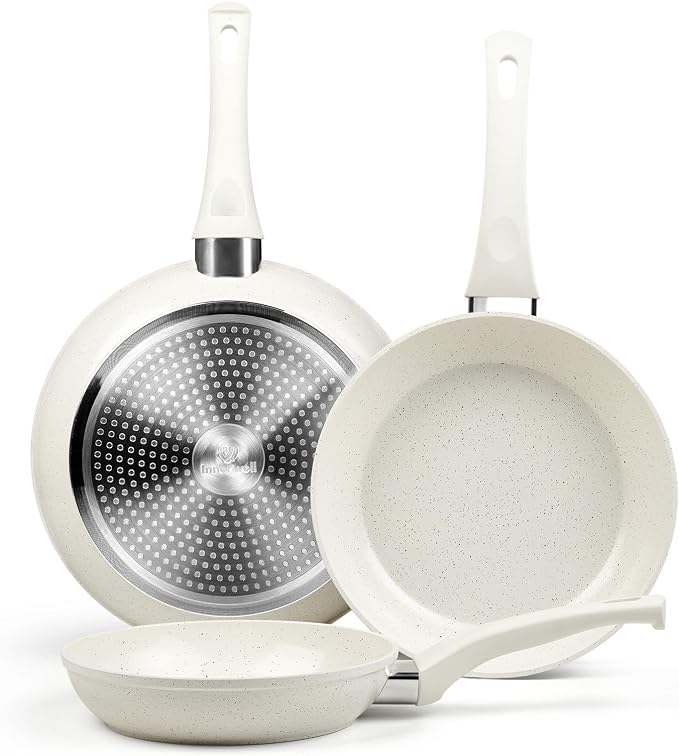 Innerwell Nonstick Ceramic Frying Pans Skillets Set 8"+9.5"+11" | No Toxic Egg Omelette Frying Pan Set, All Stove Compatible, Healthy Granite Induction Cooking Pan, PFOA & PFAS Free