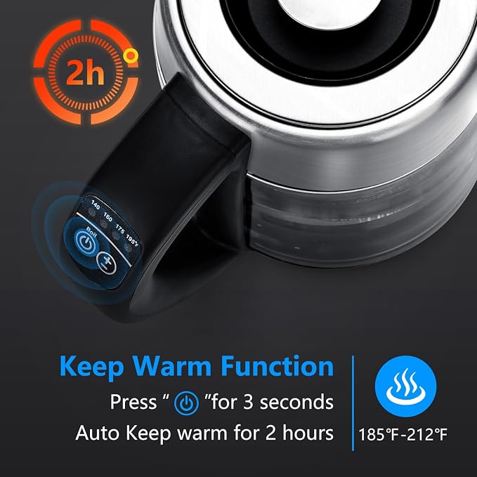 Aigostar Electric Kettle with Temperature Control and Tea Infuser | 1500W, 1.7L Hot Water Kettle with Variable Temperature, Keep Warm Function, LED Indicator Light Change, Auto Shut-Off