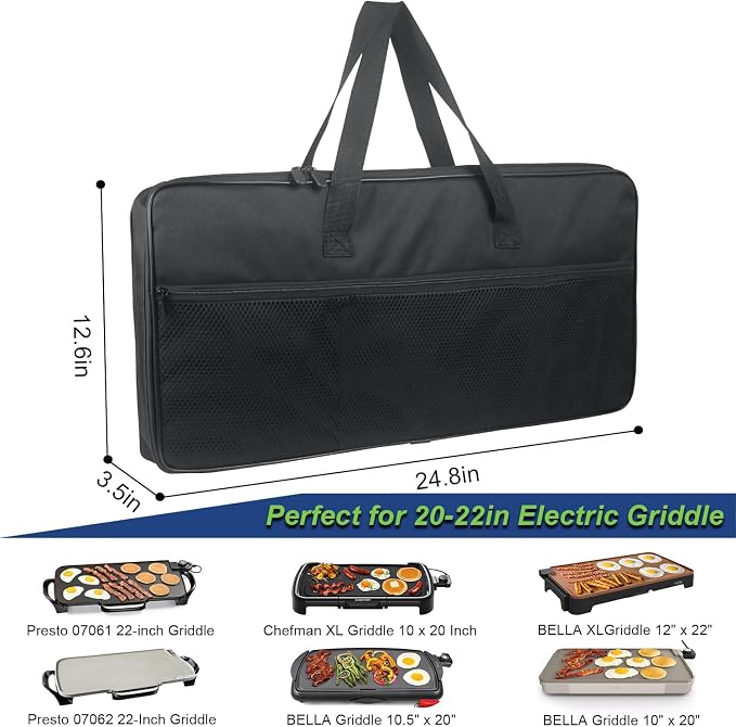 Electric Griddle Carry Bag, Fits for 20-22In Griddle | Portable Electric Griddle Travel Carrier Bag with Aluminum Foil Lining, Heat-resistant Waterproof Griddle Carrying Case