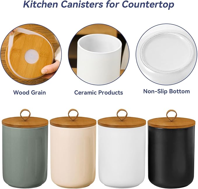 Ceramic Storage Jars, Modern Airtight Canisters with Wooden Lid (White) | Modern Elegant Design, Highly Polished Surface, Airtight For Freshness, Ideal For Spices Tea Sugar Coffee