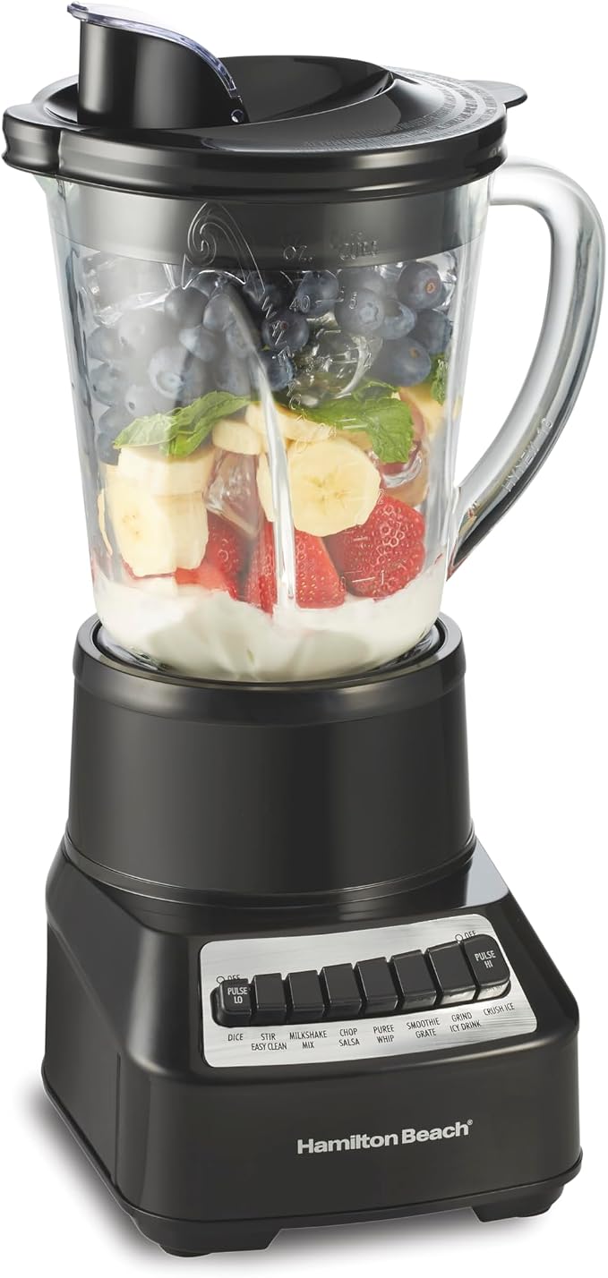 Hamilton Beach Wave Crusher Blender for Smoothies With 40 Oz Glass Jar | 14 Functions For Consistently Smooth Results | Stainless Steel Ice Sabre Blades | 700 Watts | Black | 54220