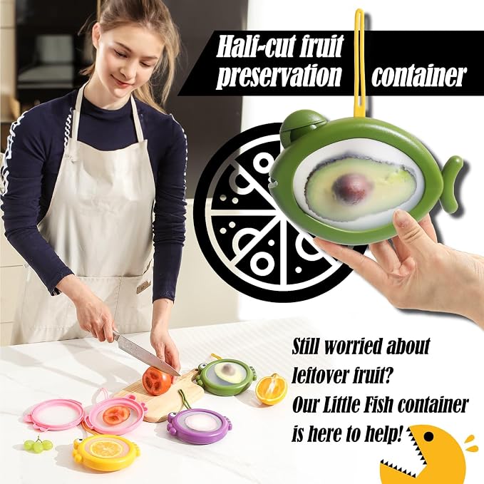 Silicone Food Storage Containers, 4Pcs Avocado Saver Produce Holder | Keep avocados fresh! Reusable Onion Storage for tomato, lemons, garlic & potato. Fresh fruit fridge organizers.