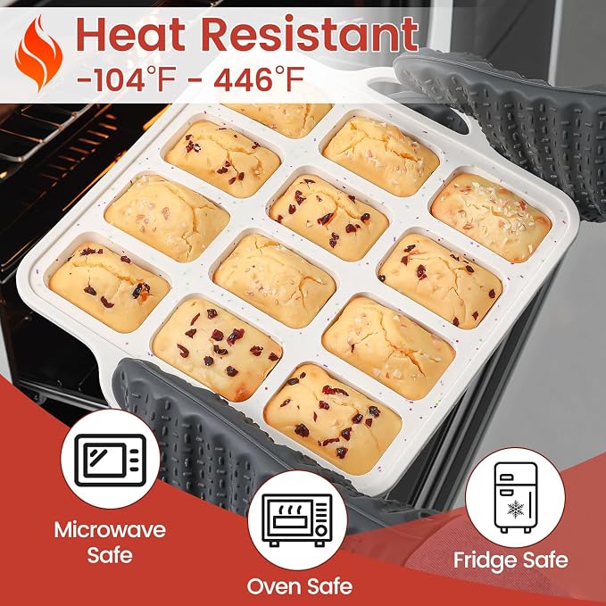 Silicone Mini Loaf Pan with Metal Frame, 12 Cups, Bread Silicone Molds