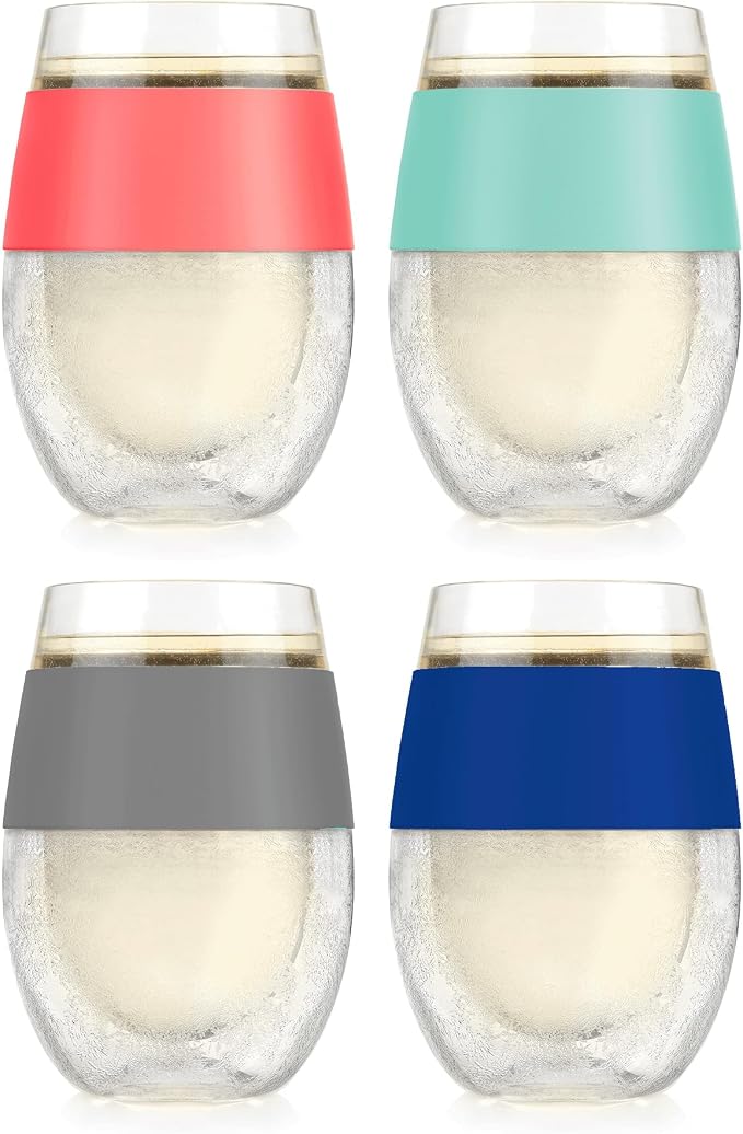 Host Freeze Plastic Wine Glasses for Red and White Wines, Gifts for Mom, Gifts for Women, Double Wall Insulated Wine Cooling Cups, Freezable Drink Chilling Tumblers, 8.5 oz, Set of 4, Assorted Colors