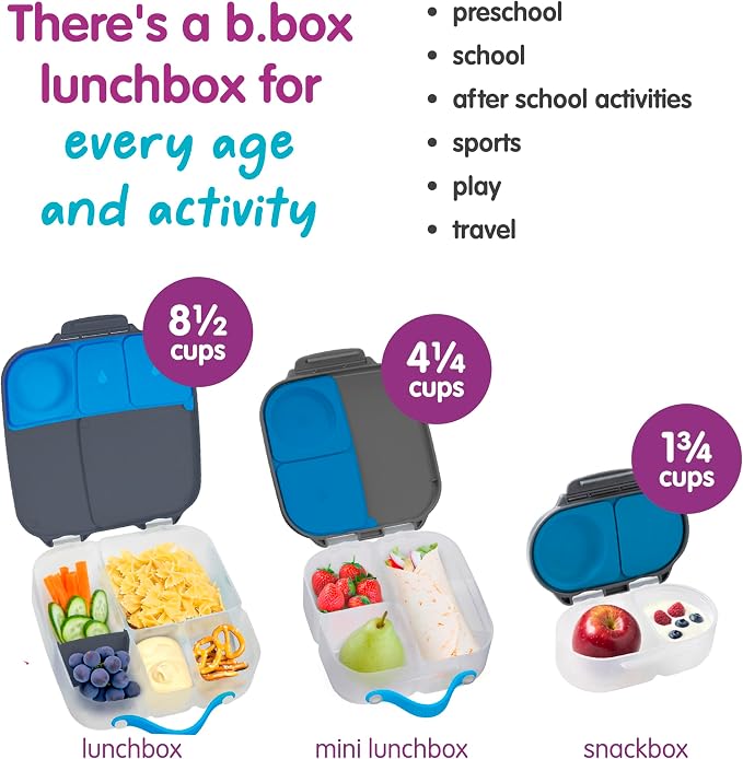 b.box Mini Lunch Box, Snack Containers for Kids, Lunch Box Kids, 4.25 Cup | Bento Box for Kids, Sanck Box, Lunch Containers, Leak Proof, Dishwasher Safe, BPA Free, PFAS Free, Ages 3+ — Blue Slate
