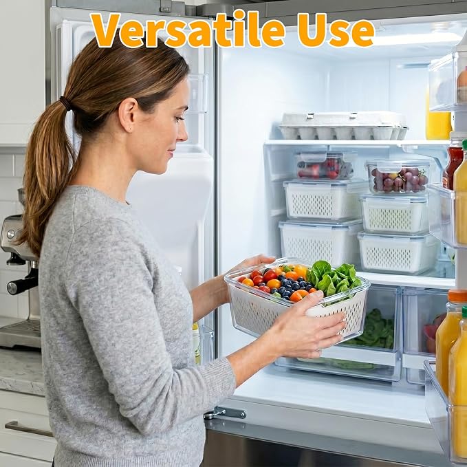 Runhike Strawberry Container Fruit Storage Containers for Fridge 3 PCS | Strawberry Basket Produce Storage Containers for Fridge, Fridge Organizers to Keep Blueberry Grape and Fruit Fresh Longer