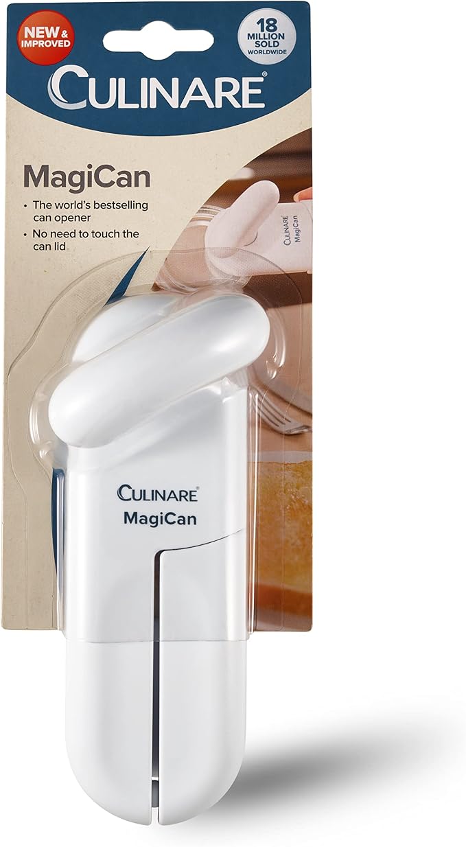 Culinare MagiCan, Manual Can Opener with Lid Release - Heavy Duty Lid Opener Kitchen Gadgets - Home Can Lid Opener Manual - Easy to Use Hand Held Effortlessly Open Cans, White, Stainless Steel