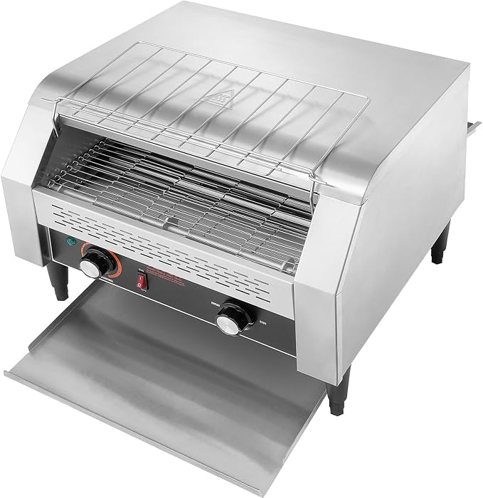 VEVOR 1770W Commercial Conveyor Toaster, 450 Slices per Hour, Heavy Duty Electric Toaster Oven, Food-Grade 304 Stainless Steel Conveyor Belt, Dual Knob Control, for Restaurant Bakery Bread Bagel Bun