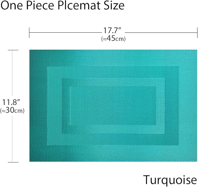 PIGCHCY Placemats Washable Vinyl Woven Table Mats,Elegant Durable Placemats for Dining Table Set of 4 (18 x 12 inches, Turquoise Blue)
