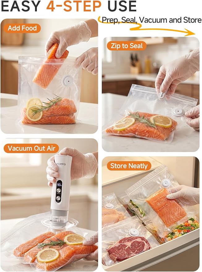FEPPO Reusable Vacuum Sealer Bags for Food, 20 PCS (10 Medium 8.3"×8.7" + 10 Large 10.2"×11") BPA-Free Food Storage Bags with Air Valve, Leak-Proof & Odor-Resistant for Freshness Preservation