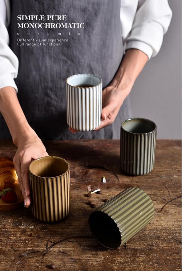 TOPYOKK Stoneware Coffee Bar Utensil Holder Tea & Coffee Spoon & Stirrer Holder for Stir Stick Straw Teaspoon Holder Espresso Spoon Cup Small Utensil Jar Fluted Vertical Stripe (Retro Bronze)
