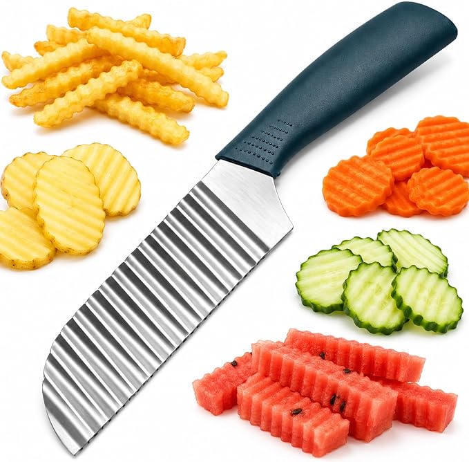 Suuker Crinkle Cut, Stainless Steel Wave Cutter | Ergonomic Handle, For Veggies, Potato, French Fry, For Cucumber, Carrot, Fruit, Wave Chopper