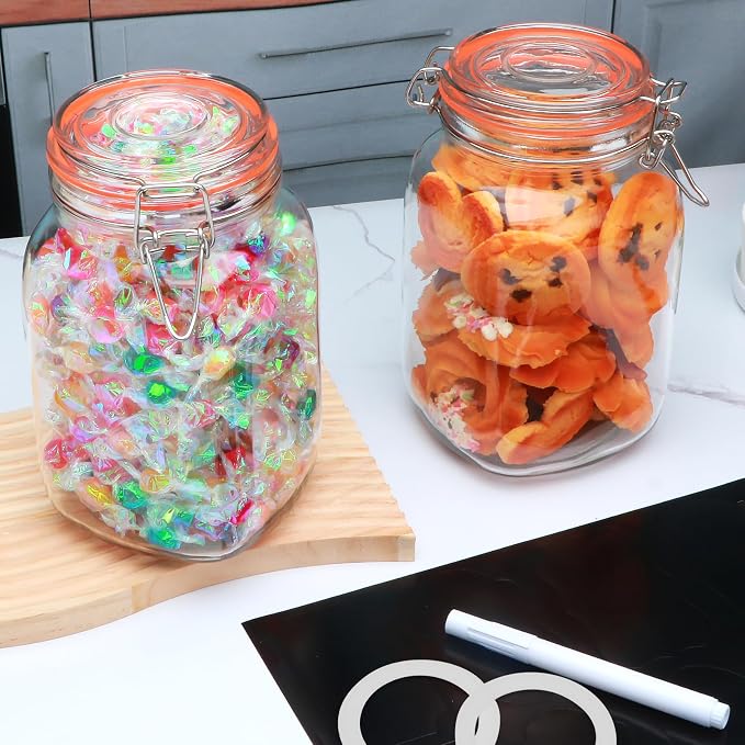 50 oz Glass Jars with Airtight Clamp Lids, 4 Pack | Square Pickling Jars, Heavy-Duty Glass Storage Containers for Food Storage, Kitchen, Pantry, Sugar, Flour, Cereal