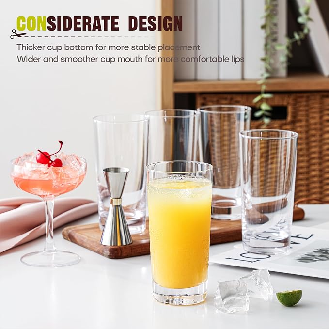 Highball Glasses Set of 12, 13oz Tall Drinking Glasses, Water Glass for Kitchen, Tom Collins Glasses, Mojito Glass Cups, Cocktail Glasses for Bar Glassware
