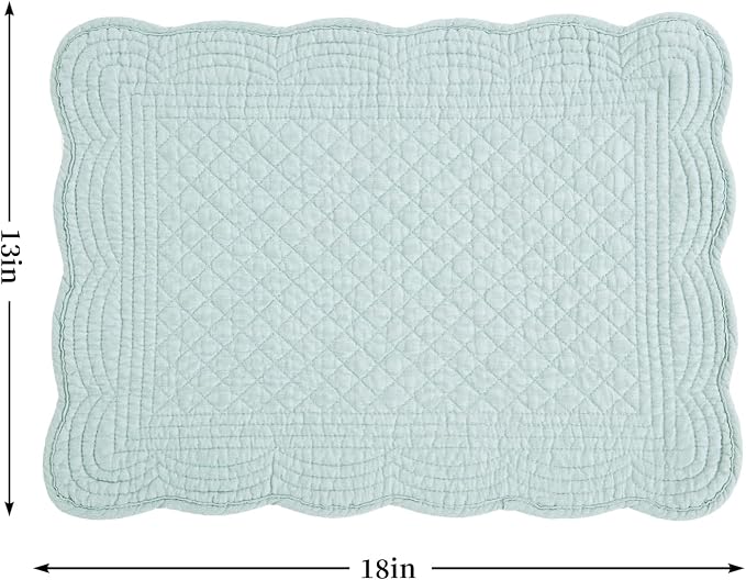 HOMBYS Quilted Placemats Set of 6 Washable-13x18 inches Rectangular Placemats for Kitchen Table-100% Cotton Fabric Rectangular Table Mats, (Light Blue)