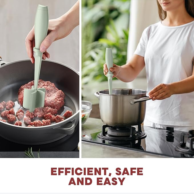 2Pack Meat Chopper Upgrade Hamburger Smasher, Masher for Ground Beef | Heat Resistant, Food-Grade Nylon, for Ground Turkey/Chicken and More, Non Stick Mix Grinder, Dishwasher Safe, Green
