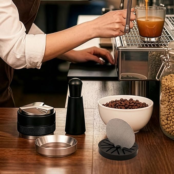 54mm Espresso Accessories Kit - 4 PCS Heavy Duty Dual Head Coffee Distributor and Tamper, WDT Tool, Magnetic Dosing Funnel, Mat - Fits Breville 54mm Machines and Portafilter