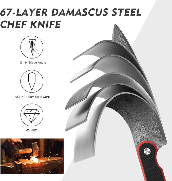 8" Chef Knife, 67-Layer Damascus Stainless Steel Kitchen Knife, G10 Handle | 8 Inch Damascus Knife with 10Cr15CoMoV Steel Core, Ultra-Sharp Cooking Knife with Ergonomic Full-Tang G10 Handle