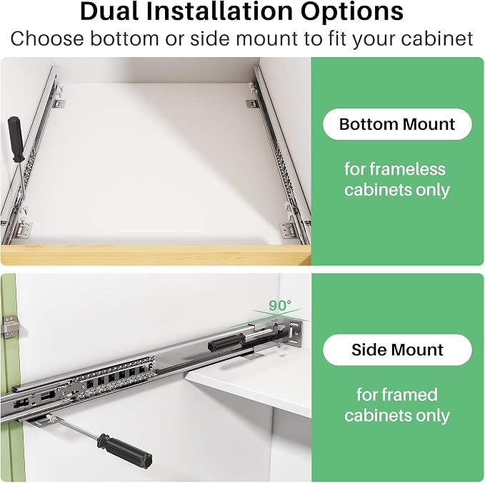 Pull Out Cabinet Organizer, Soft Close Wooden Slide Out Drawers for Pots and Pans, Full-extension Roll Out Shelves for Kitchen Cabinets, Pantry Organization, Bottom & Side Mount(23"W X 21"D x 3.4''H)