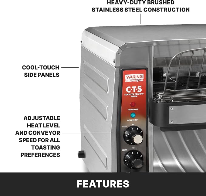 Waring Heavy-Duty Conveyor Toaster with 1000+ Slices per Hour | 1000+ Slices per Hour, Stainless Steel Construction, for Cafes & Restaurants, NSF Certified, 208V