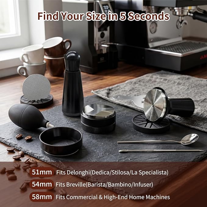 12PCS Espresso Accessories Kit: 51mm Espresso Tamper, Coffee Distributor, Puck Screen, Dosing Funnel,WDT Tool, Silicone Air Blower,Mats,Latte Art Kit, Espresso Tools Set Fits Delonghi Portafilters
