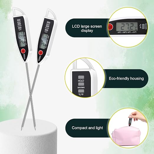 3 Set Digital Food Thermometer Long Probe Instant,White | Waterproof for Water Liquid Candle, Instant Temperature Read for Kitchen BBQ Grill Candy Meat, Foldable Probe Thermometer