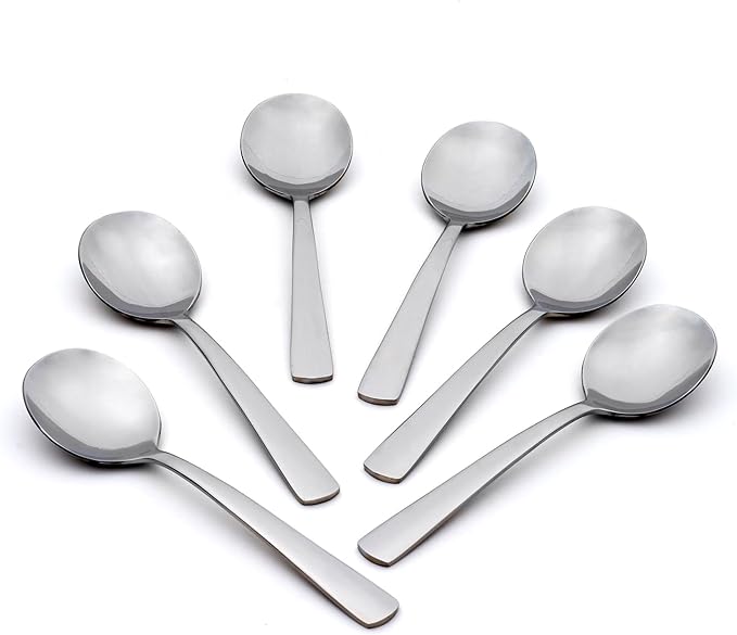 Oneida Aptitude Soup Spoons Silverware Set for 6, Flatware | 18/0 stainless steel, mirror finish | 6.7 inch length | dishwasher safe, cutlery set, utensil set, gift