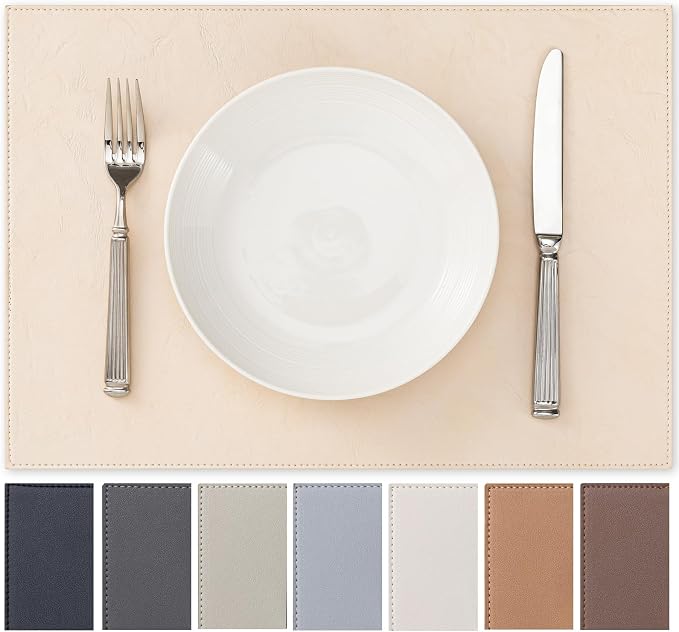 Baroyal Faux Leather Placemats Set of 4 Vinyl Washable Wipeable Table Mats for Kitchen Dining Table Heat Resistant Waterproof Modern Indoor/Outdoor Placemats Non-Slip Easy Clean Place Mats (Nude)